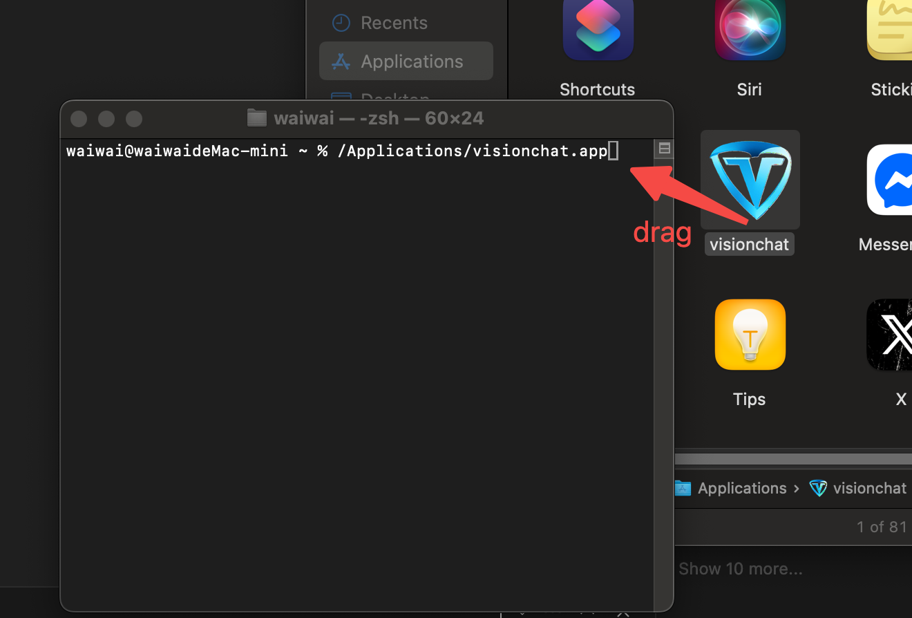 Drag App to Terminal
